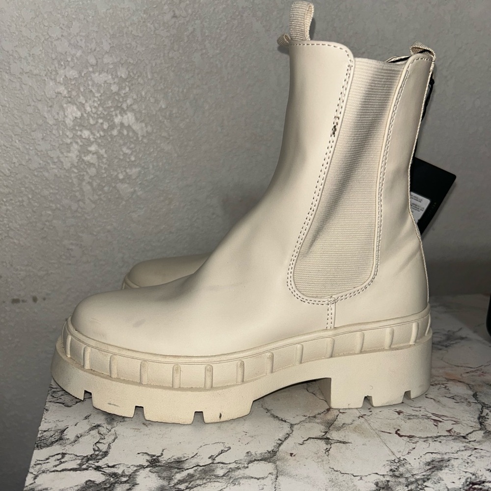 Cream faux leather boots
